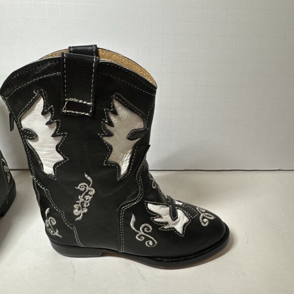 Toddler Cowboy Cowgirl Boots Genuine Leather Black & White Embroidered Sz 7 Zip - Picture 3 of 10